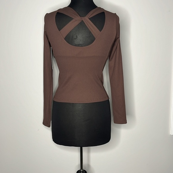 90 DEGREES By Reflex Skye Sweetheart Long Sleeve Ribbed Top Size S. ((B5)) - Picture 2 of 6